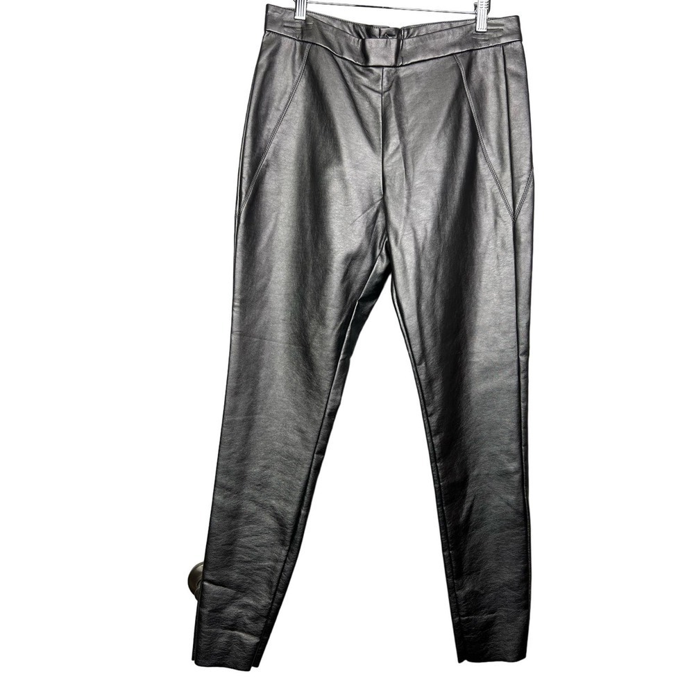 NEW CHELSEA & THEODORE PEWTER Vegan LEATHER Skinny PANTS Raw Hem L